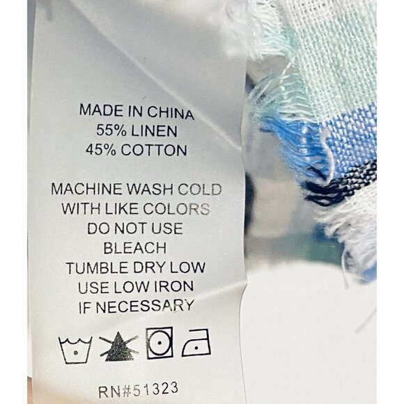 Vince Camuto Top Womens 1X Striped Frayed Hem Linen Blend Short Sleeve Boho - Picture 7 of 8